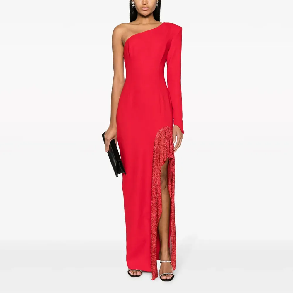 Vestido de noche moderno para mujer, vestido de fiesta Formal hasta el suelo de sirena, vestido saudí de un hombro, vestido de fiesta de manga larga