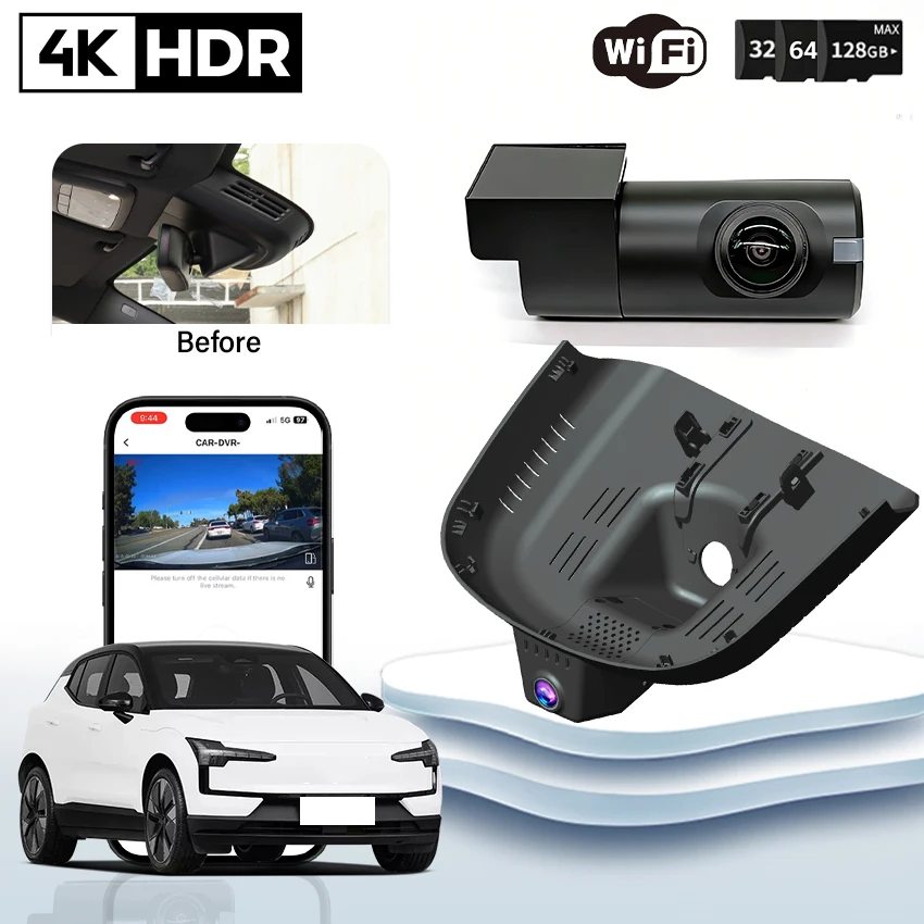 

Plug and Play 4K 2160P HD Car Dash Cam DVR Camera Night Vision for Volvo EX30 2025 2026 Loop recording night vision Car Dvr