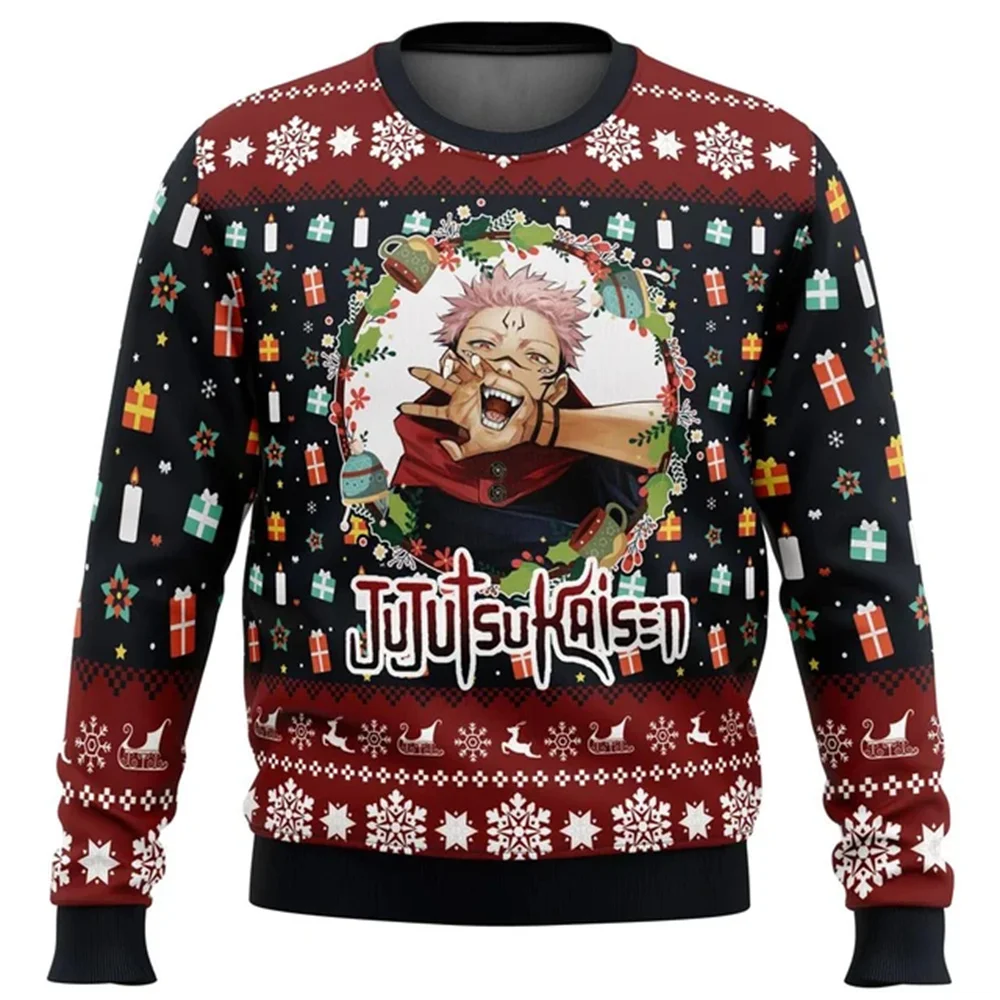 Sukuna Christmas Jujutsu Kaisen Ugly Christmas Sweater Gift Santa Claus Pullover Men 3D Sweatshirt And Top Autumn And Winter