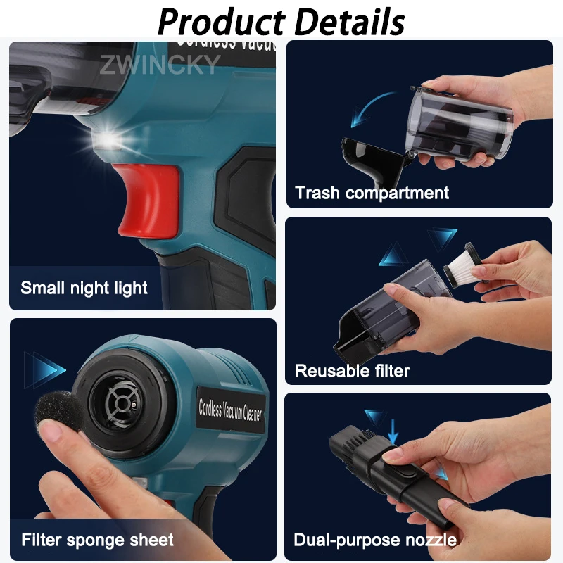 

Бесщеточный пылесос портативный мощный всасывающий инструмент для Makita/Dewalt/Milwaukee/Bosch/Ryobi 18 В литий-ионный аккумулятор автомобильный пылесос