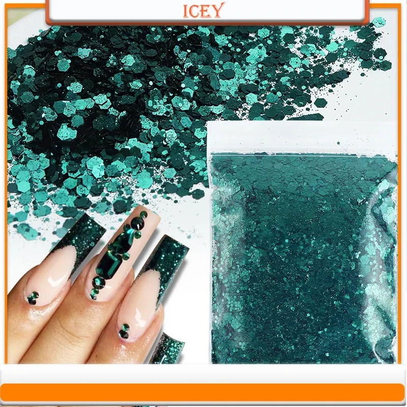 

Icey Beauty 50g Dark Green Glitter Nail Glitter Mixed with Scallion Powder and Emerald Green Nail Glitter