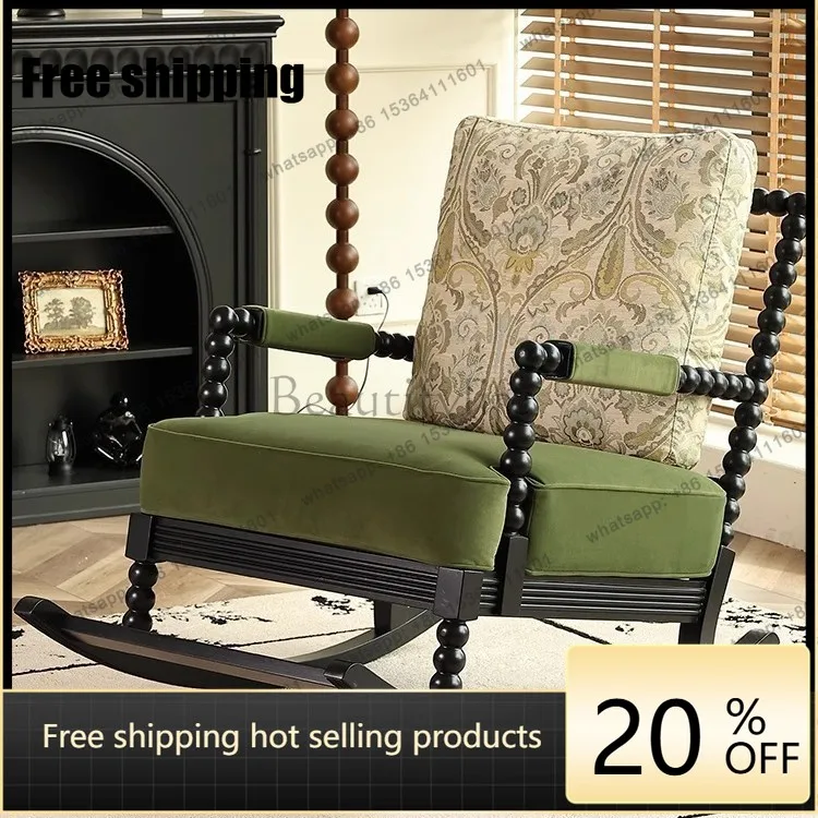 LS French Home Vintage Reclining and Sleeping Pearl Chair, Solid Wood Single Designer Sofa Rocking Chair