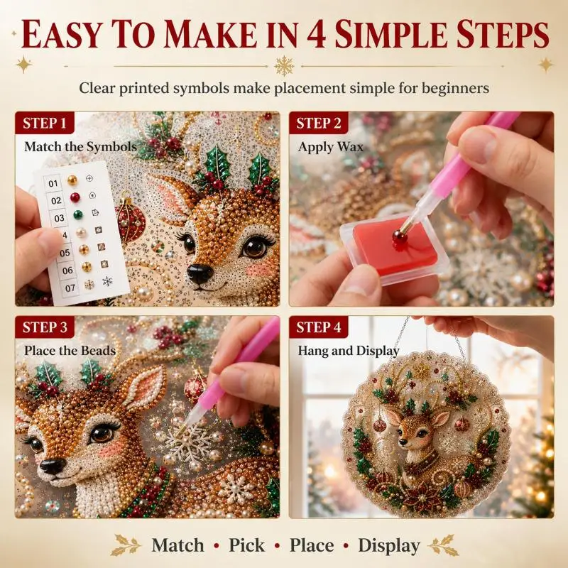 New Christmas Pearl Suncatcher Kit DIY Craft Pre-Assembled Metal Chain Acrylic Round Board With Lace