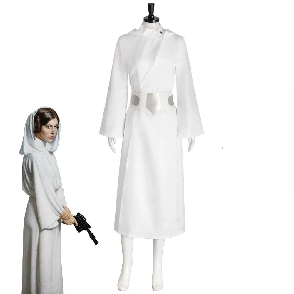 

New Leia Cosplay White Robe Blet Movie Space Battle Princess Costume Adult Women Roleplay Fancy Dress Up Party Clothes