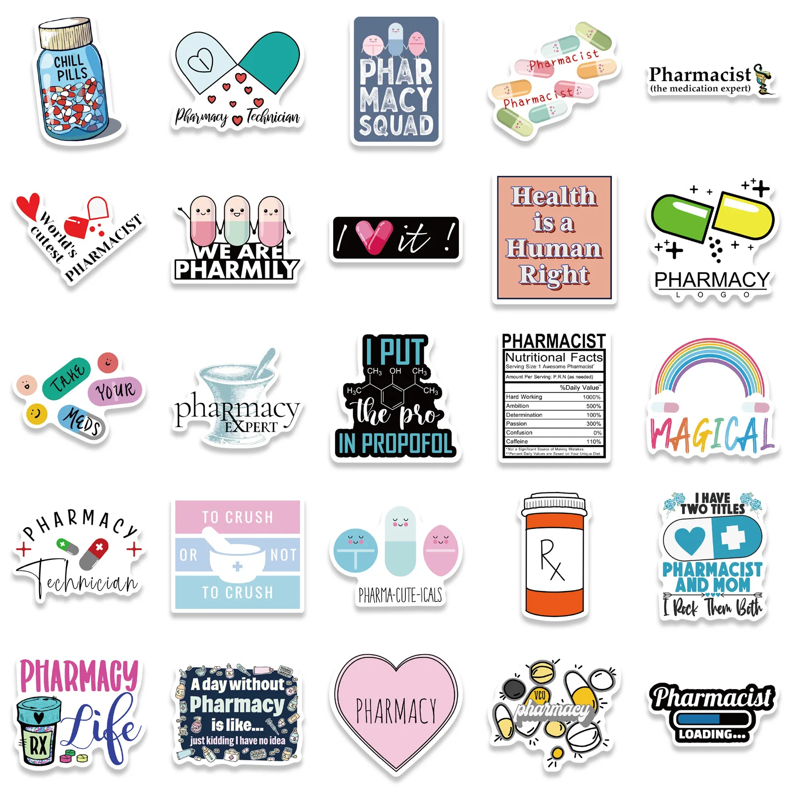 Pharmacy Stickers |50Pcs Pharmacist Apothecary Waterproof Vinyl Decals for Water Bottles Laptop Luggage Cup Computer phone