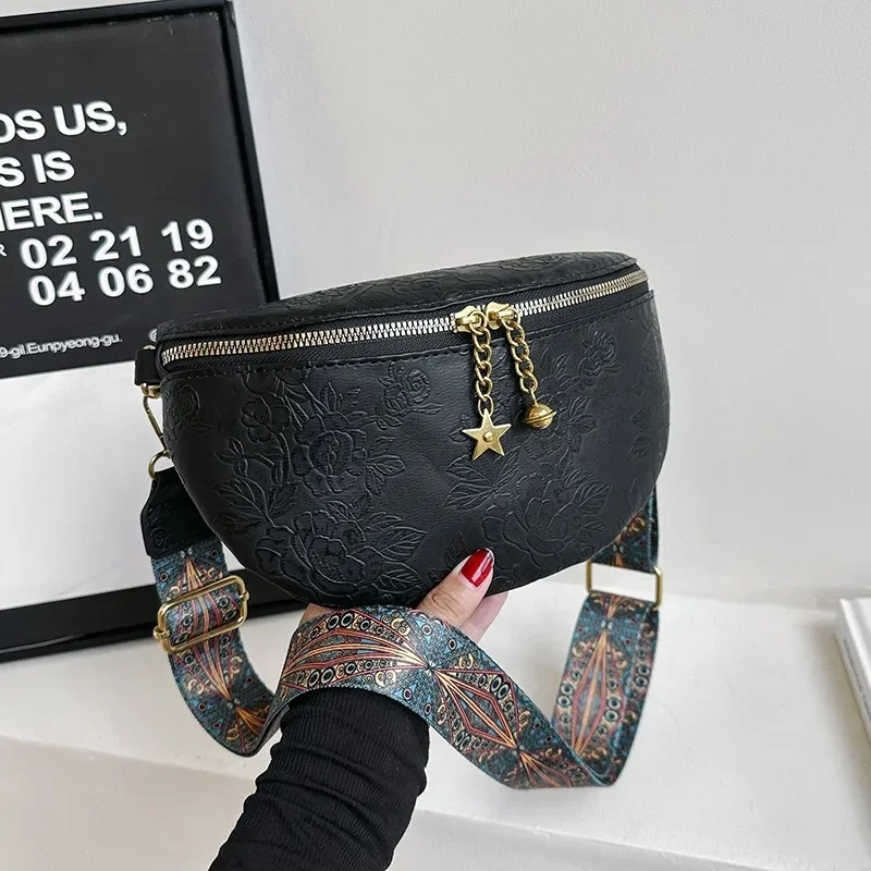 Elegant Emboss Flower Pattern Fanny Packs For Women Luxury Chain Zipper Waist Bags Female Waist Pack Ladies Crossbody Chest Bag