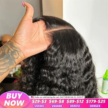 5x5 leimlose tiefe Welle bereit zum Tragen Spitzenverschluss-Perücke Echthaar vorgezupft 6x4 lockige brasilianische transparente Spitze-Frontal-Perücken