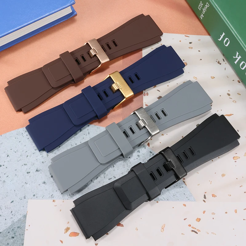 Correa de silicona grande de 34x24MM para Bell Ross BR01 BR03, pulsera para hombre, pulsera con cinturón convexo de 22MM para buceo firme y antideslizante