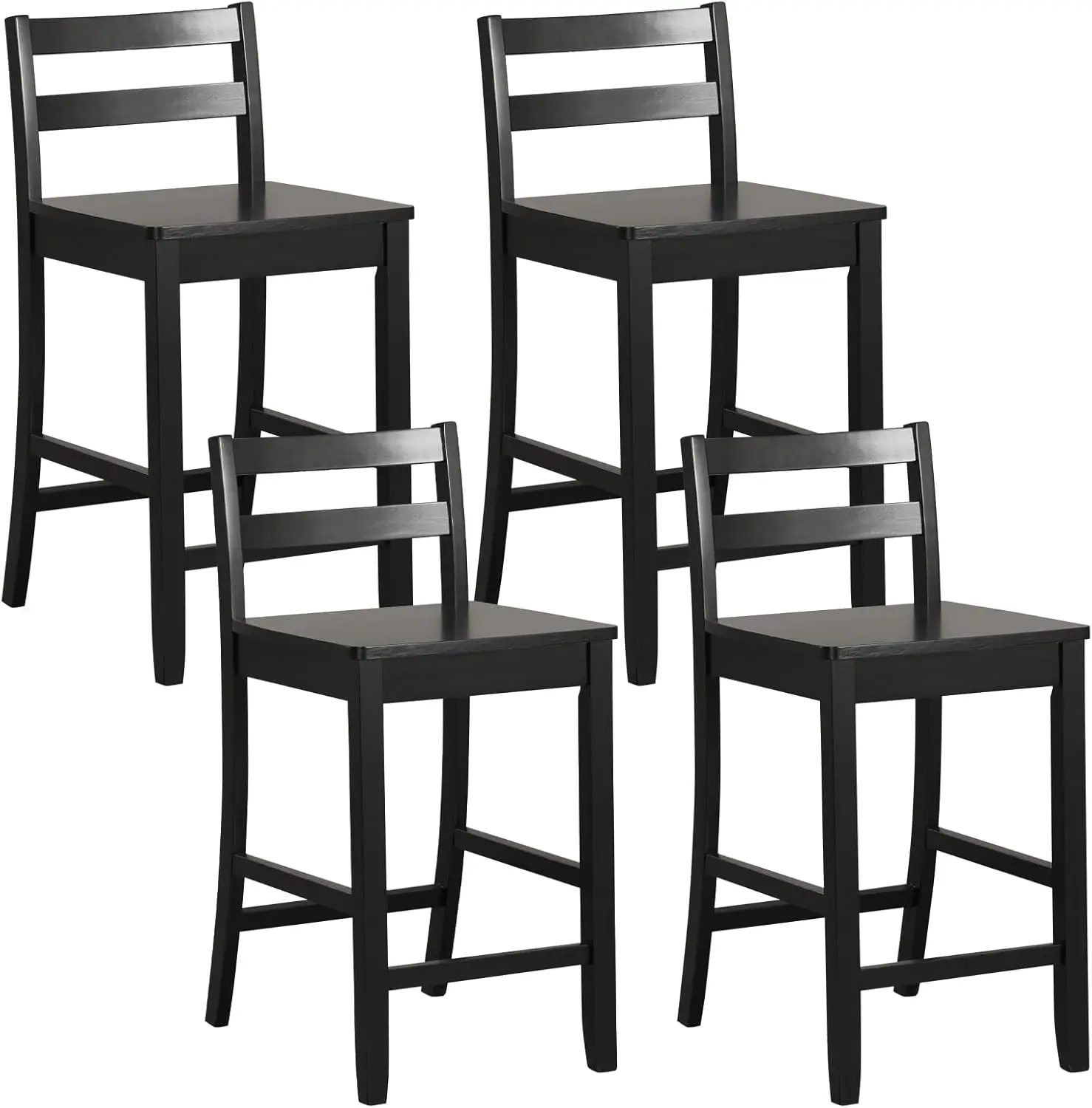 WoodenBarStoolsSetof 4,24-InchCounterHeightStoolswithErgonomic Backrest & FootrestFarmhouseHigh Dining Chairs for Kitchen Island