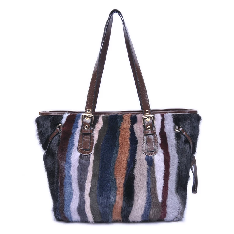 2023 new big-name mink fur, fur, cow fur, real fur, large capacity Tote large bag, one-shoulder temperament women's bag