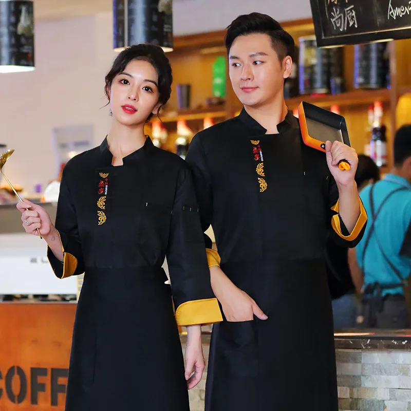 C160 Chef's Overalls Long Sleeve Chef Uniform Restaurant Professional Clothes Cooking Waiter Coat Outfit Kitchen Work Jackets