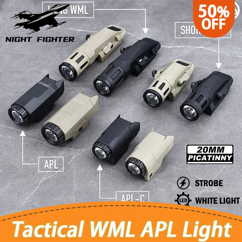 WADSN Tactical WML-X GEN2 APL-C Flashlight 3 Modes White Strobe Light Fit 20mm Picatinny Rail Hunting Weapon Helmet Scout Lamp