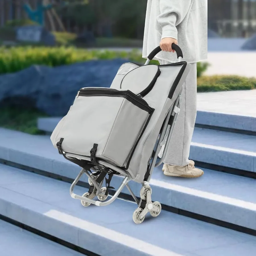 Folding Big Wheeled Portable Rolling Chair with Storage Mobile Foldable Shopping Cart featuring Seat Ideal for Leisure Travel O