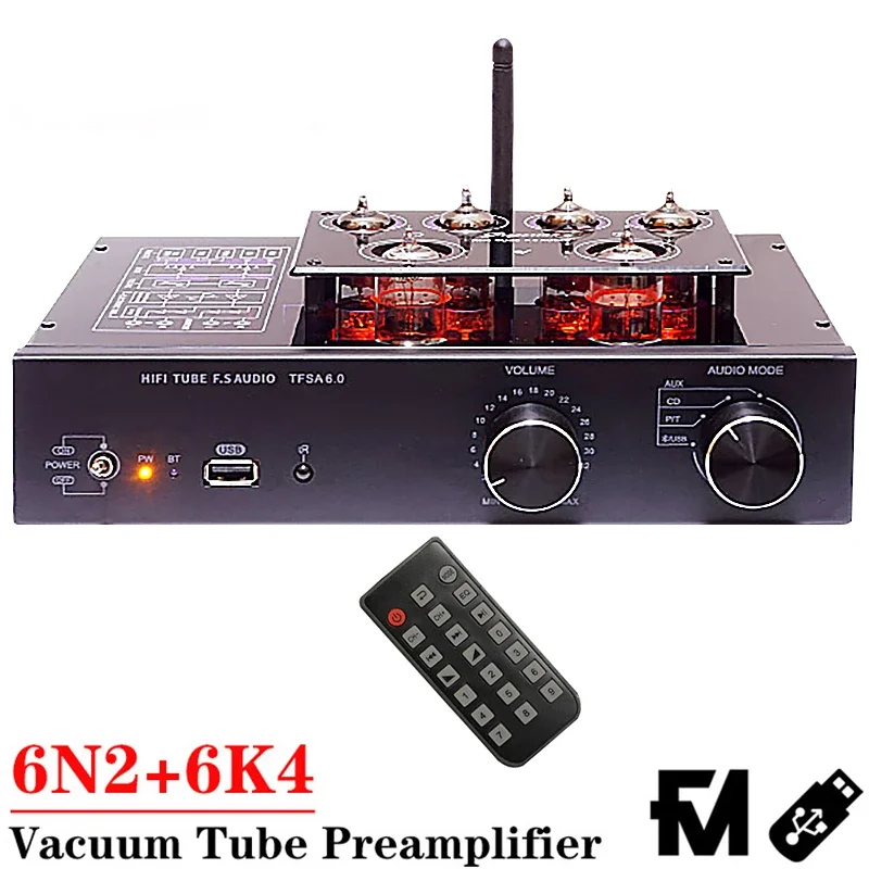 6922 Line Tube Preamplifier Bluetooth 5.2 6N2*3 6K4*3 Tube HIFI Preamplifier Vinyl Turntable Amplifier UBS Music Turntable