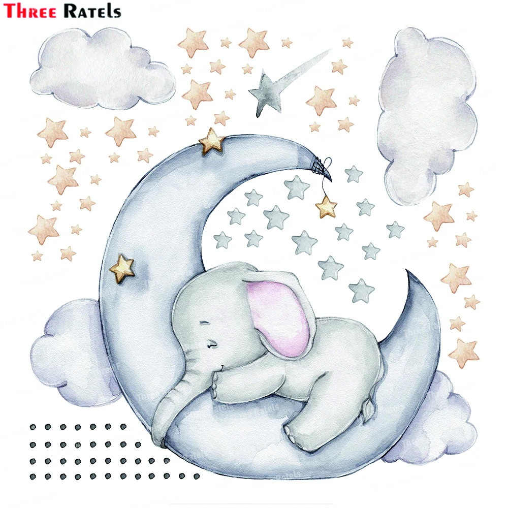 Three Ratels K657 Elephant Giraffe Wall Stickers For Kids Rooms Wall Decorative Vinyl Animal Pattern Moon Child Wall Stickers