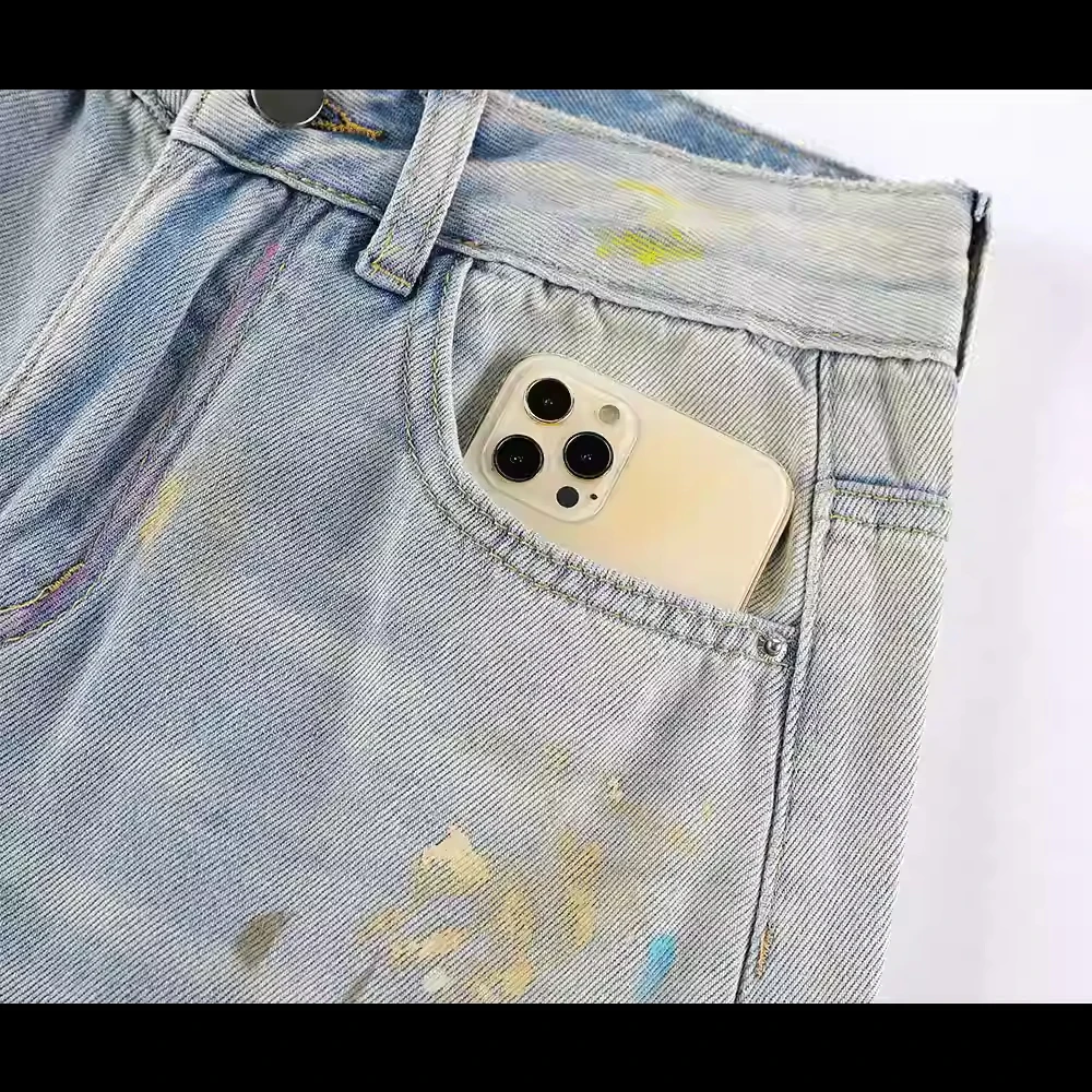Design Gradient Graffiti Printed Jeans 2026 Spring and Autumn High Waisted Loose Wide Leg Slimming Floor Pants