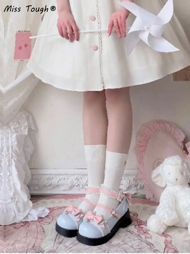 Lolita Kawaii buty Mary jane kobiety jesień styl japoński łuk słodkie słodkie sandały kobiece Pure Color koronkowe buty designerskie 2022 nowość