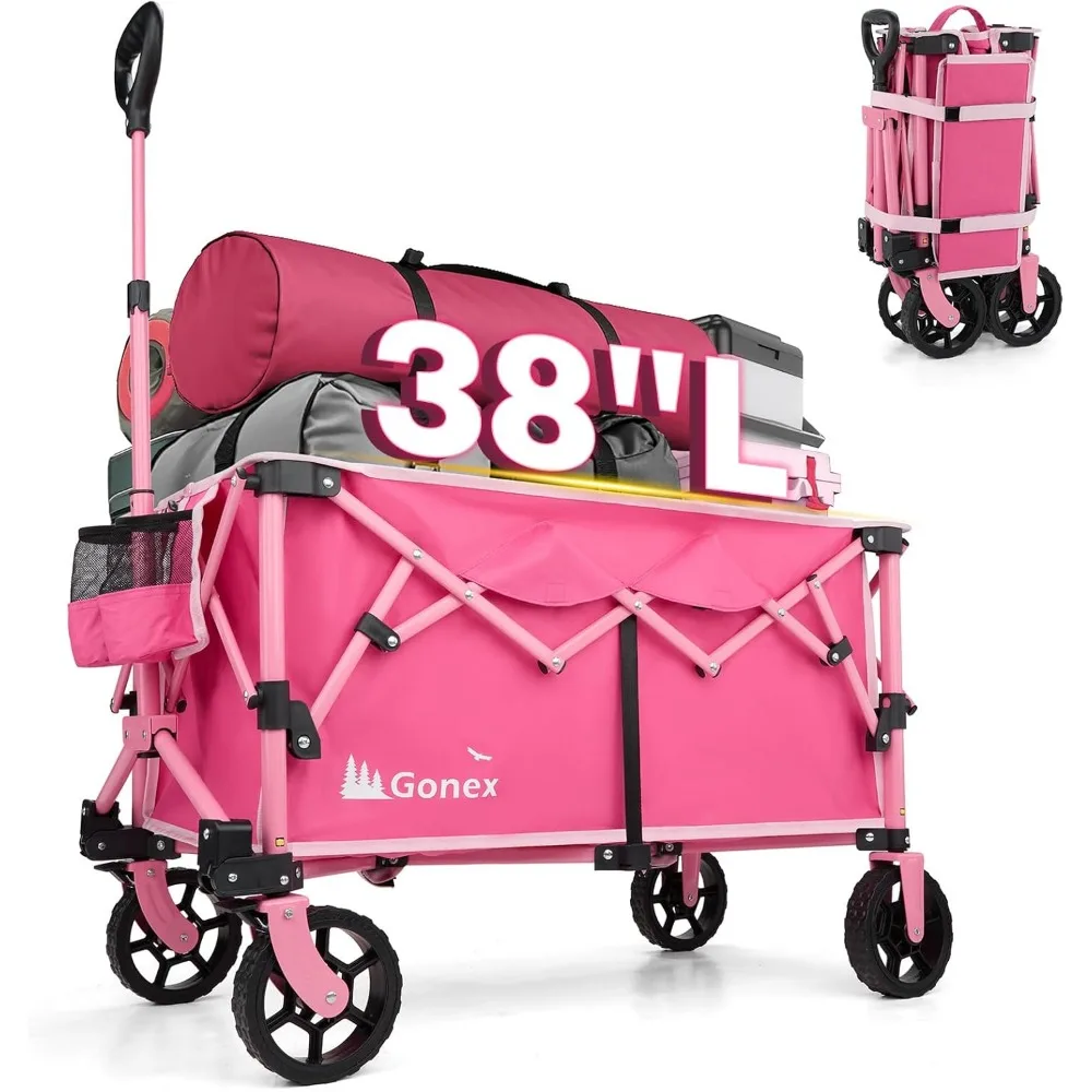 

38''L Collapsible Foldable Wagon Cart with 360lbs Weight Capacity, 220L Folding Utility Garden Cart with Detachable Wheels