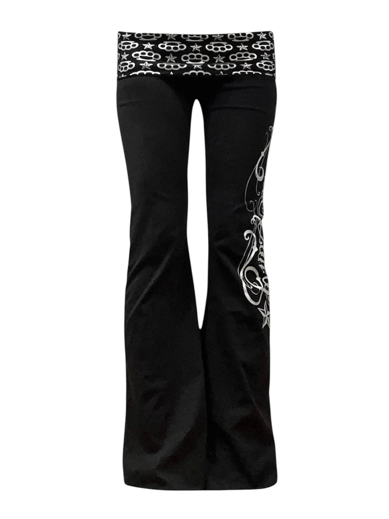 Autumn New Black Y2K Women's micro Pull Sports Casual Dark Style Letter Printed Patchwork Pants
