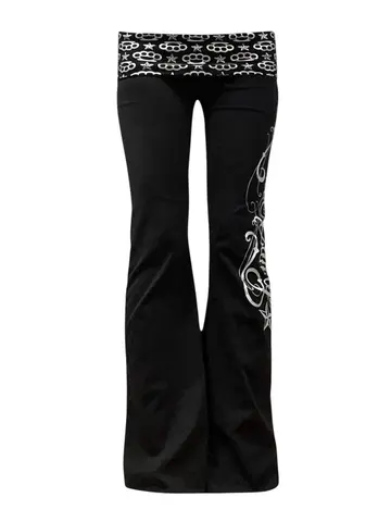 Autumn New Black Y2K Women's micro Pull Sports Casual Dark Style Letter Printed Patchwork Pants