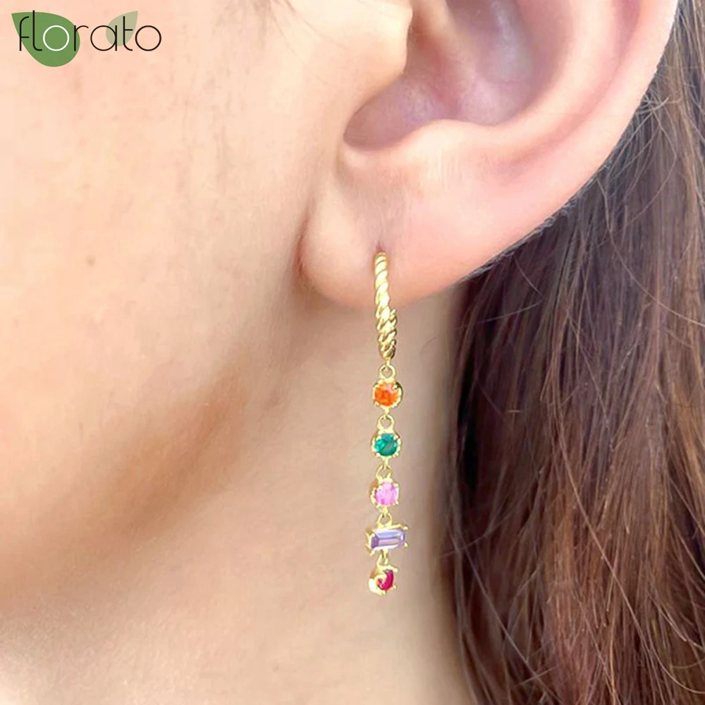 925 Sterling Silver Needle Trendy Colorful Zircon Long Earrings for Women Wedding Pendant Earrings Fashion Korean Jewelry Gift