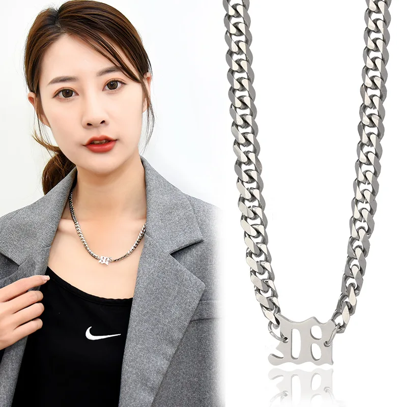 힙합 목걸이, 트렌디한 남녀 개성, 쇄골 체인, 티타늄 스틸 레터 두꺼운 체인