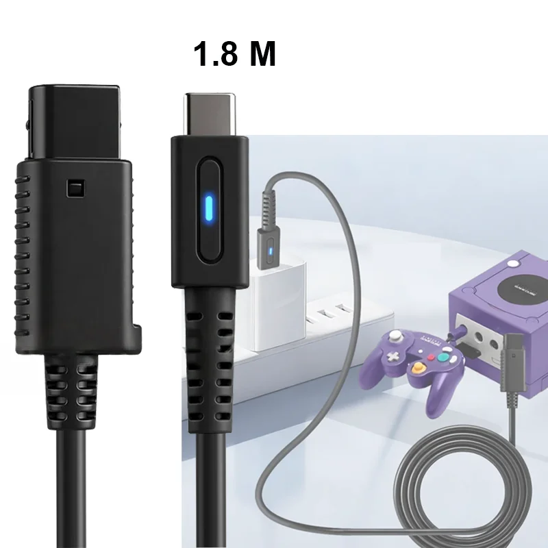 Auroxin 12cm/1.8m Type C 36W PD Charging Cable for NGC GameCube Console USB C Power Supply Cord (with Blue LED Indicator Light) view 3