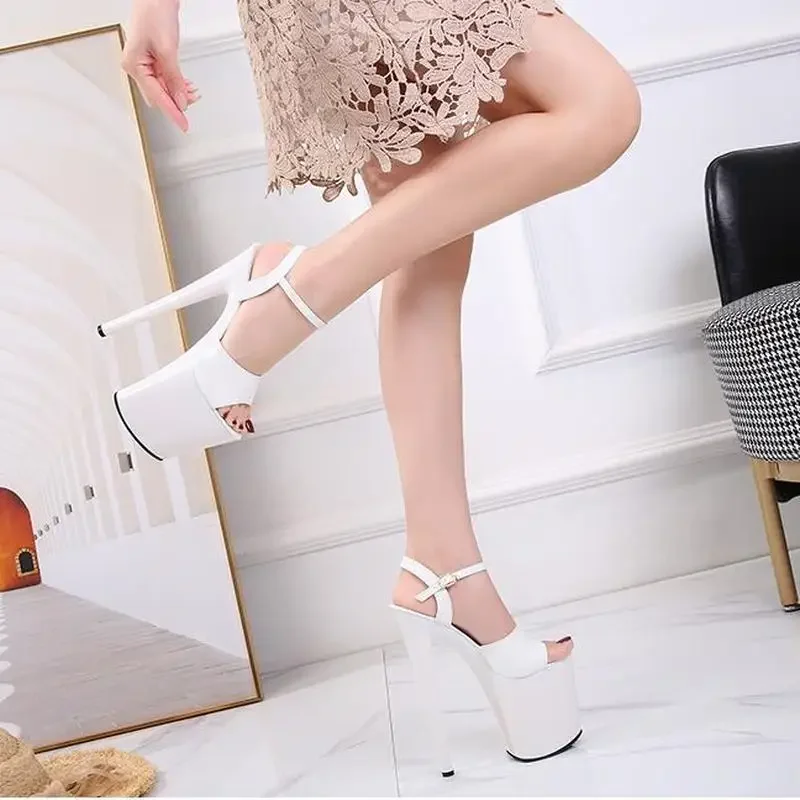 Patent Leather 20cm Platform Sandals Stiletto Heels Sexy Sandals Women Pole Dancing Shoes Nightclub Sandals Plus Size 34-45