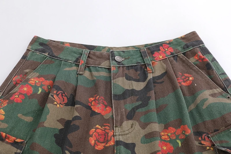 Herren Camouflage Blumenmuster Cargo-Shorts Multi-Taschen Weite Lässige Tarnmuster-Shorts Mode Streetwear Weites Bein Knielange Hosen – Detail 8