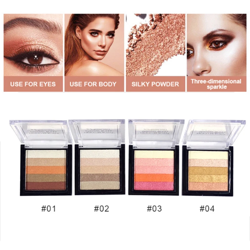 5 color striped non-smudge-proof waterproof pearlescent highlight micro-flash color eyeshadow tray