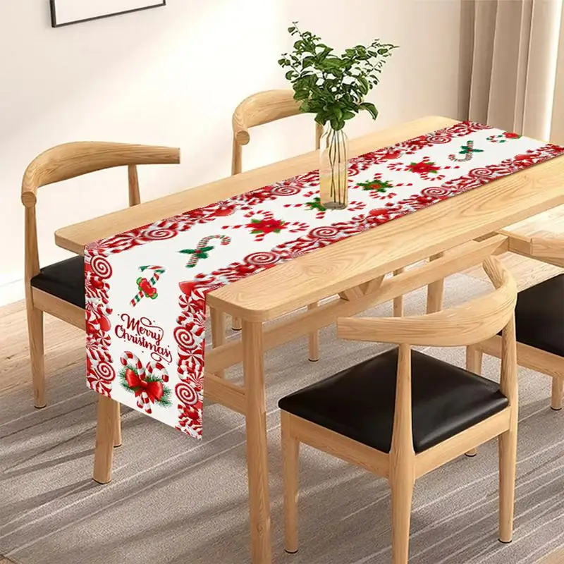 Christmas Table Decor Tablecloth Kitchen Decoration Rectangular Table Runner Christmas Candy Cane Table Runner Merry Christmas