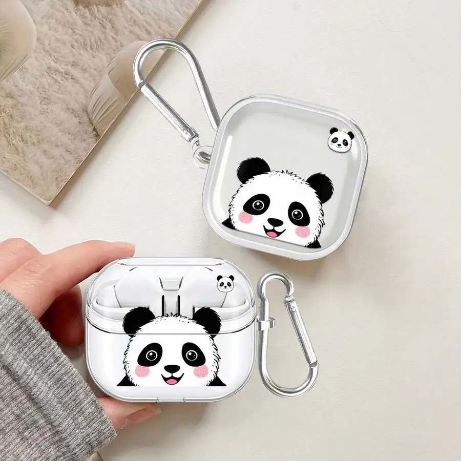 Happy Panda Pair Case For Samsung Galaxy Buds 3 FE 2Pro 3Pro 2 Live 4Pro 4 Pro Clear Earphone Cases Cover With Hook