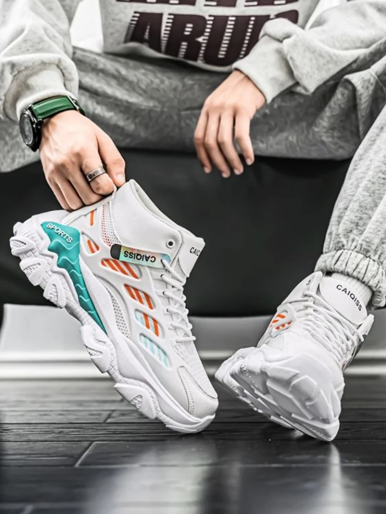 

202, весенне-осенние мужские повседневные высокие кроссовки, модная противоскользящая прочная стильная универсальная спортивная обувь для мальчиков-подростков, коллекция