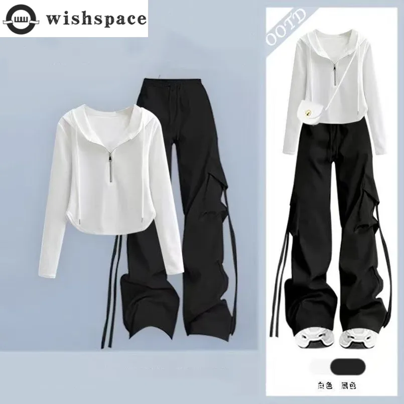 

Temperament Women's Set Spring and Autumn New Korean Hoodie+High Waist Slimming Casual Work Pants Two-piece Set