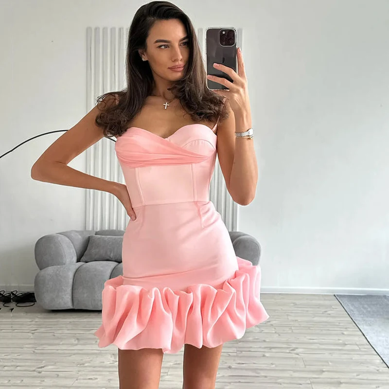 MSMUSI 2024 nowa moda damska seksowna siateczka z koronką Falbala falffles bez rękawów Bodycon do klubu na imprezę impreza Slim Mini sukienka Vestidos