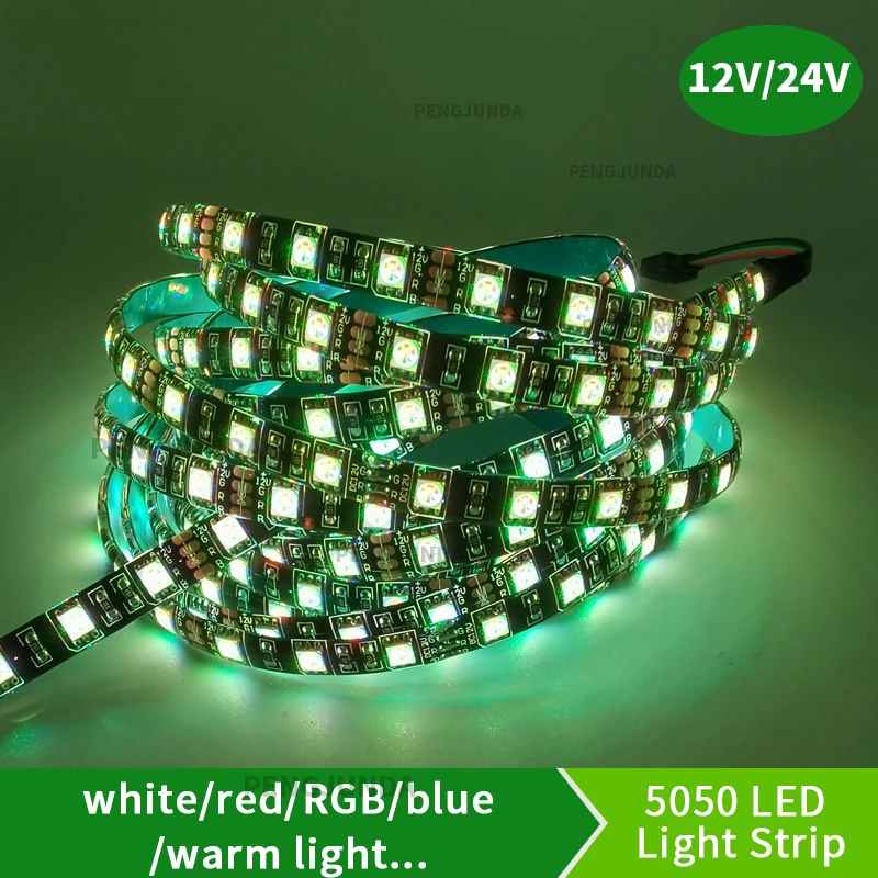 

LED Strip 5050 Black/White PCB DC12V Flexible LED Light 60 LED/m 5m/lot RGB White Blue Red Pink Green 5050 LED Strip