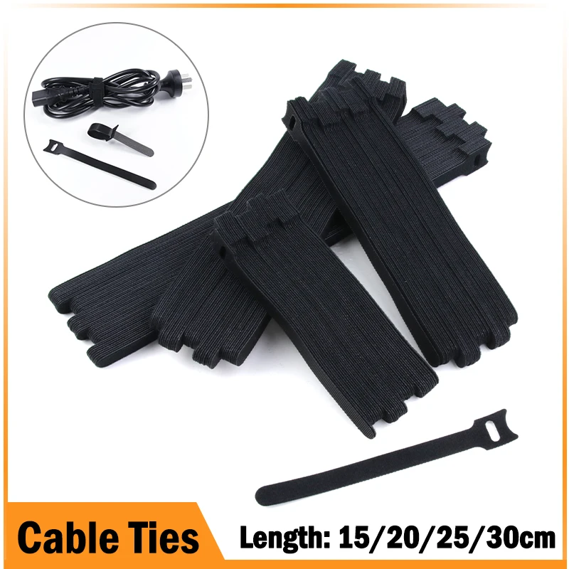 Black 15/20/25/30cm Releasable Cable Ties Wire Organizer Nylon Hook Loop Straps Wrap Zip Bundle Bandage Tie Plastics Fastening