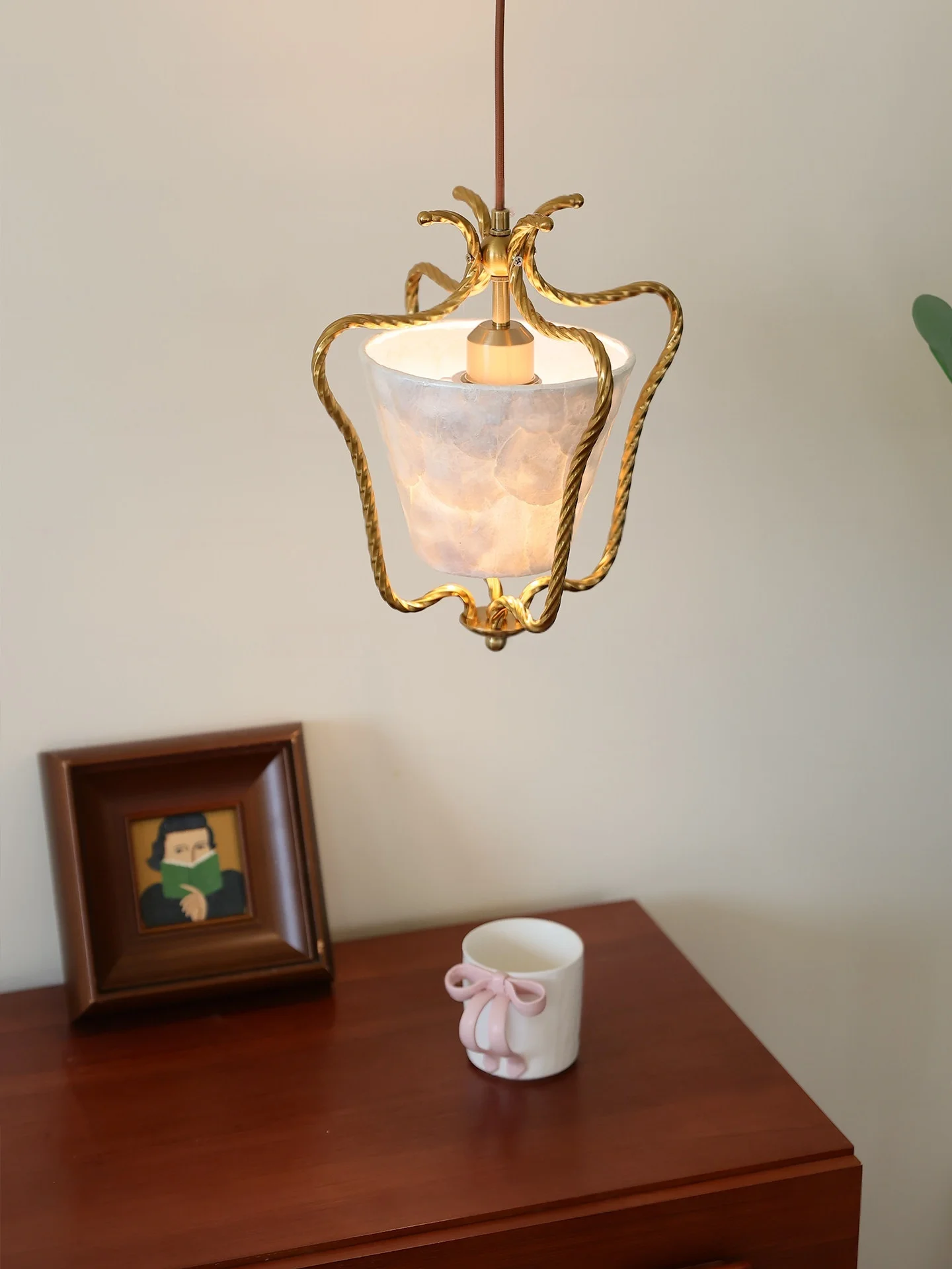 American Retro Led Shell Pendant Light Home Decoration Living Room Entrance Hallway Light Corridor Dining Room Bedroom Lighting