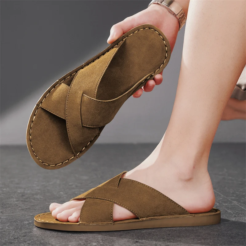 

Plus Size Men Closed Toe Slippers, Non Slip Thick Sole Breathable Outdoor Beach Casual Home Slides