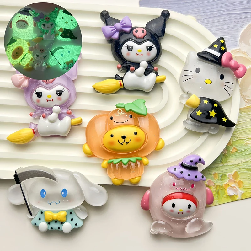 1 buah kartun kartu Besar Halloween Noctilucent Sanrio Resin Aksesori DIY buatan tangan klip rambut Gantungan Kunci bahan perhiasan Dekorasi Rumah