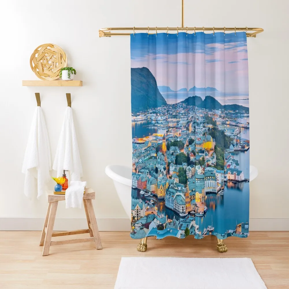 

Norwegian City of Alesund Shower Curtain Luxury Bathroom Shower Elegant Bathroom Shower Waterproof Curtain