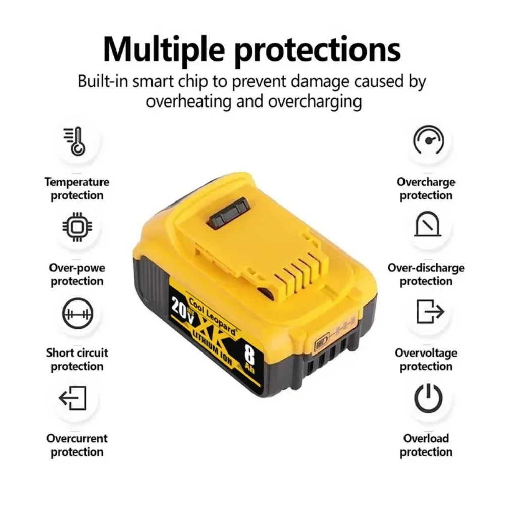 Imagem -04 - Bateria de Substituição para Ferramenta Elétrica Dewalt 20v ah ah 8ah Dcb200 Dcb205 Dcb201 Dcb205 Dcb2042 Dcb206 Novo