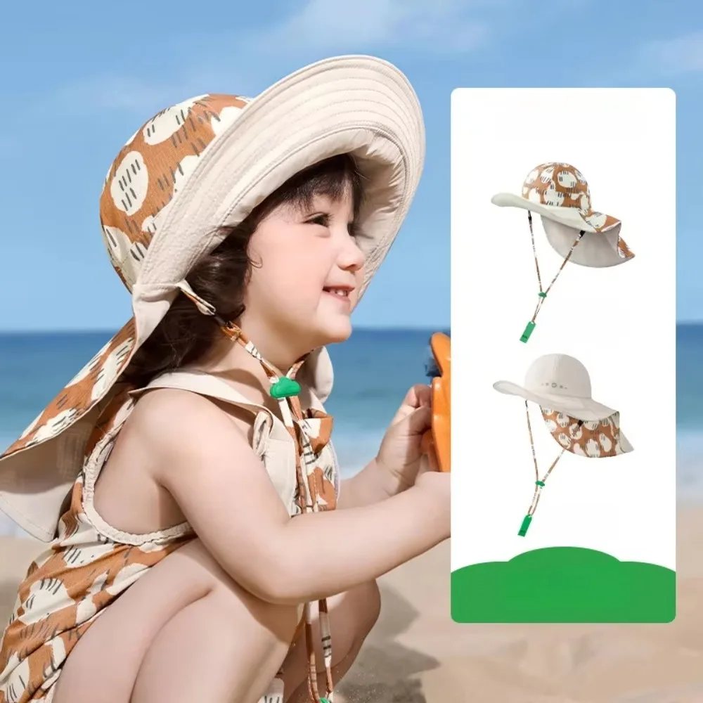 

Korean Style Double Sided Sunhat Shawl Attachment Cotton Sand Beach Sun Hat Adjustable UPF 50+ Children's Fisherman Hat