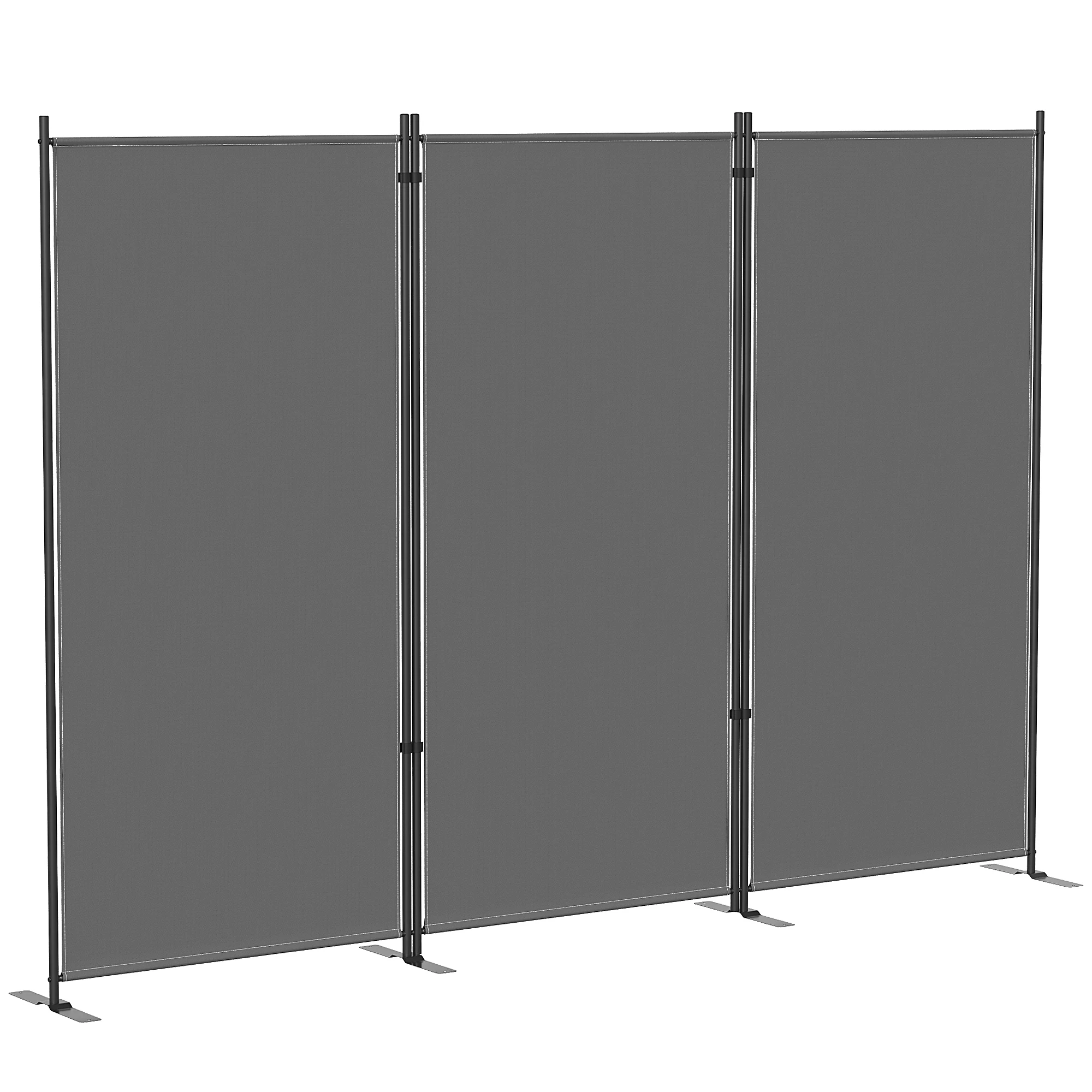 Pantalla de Privacidad para Exteriores de 3 Paneles, 260x180cm, Gris Oscuro, Base Metálica Estable, Separador de Jardín