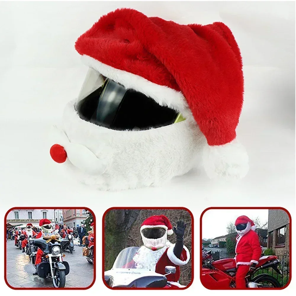 1pc Plush Santa Helmet Cover for Motorcycle – Christmas Ride Accessory Bike Headgear Xmas Party Costume Decoration