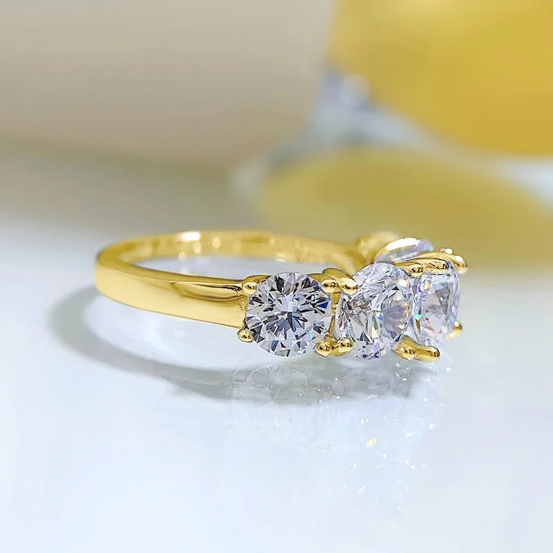 OXTAO Funkelnder 5-Steine-Moissanit-Diamantring für Damen, 14 Karat Gold gefüllt, Ehering, Fingerringe, Schmuck, Paar, zertifiziert – Detail 8