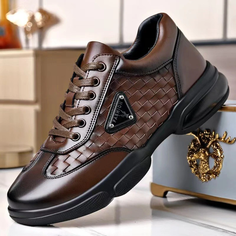 

2025 Summer Round Toe Leather Upper Lace-Up Casual Shoes Men's Korean Style Black Business Breathable Soft Sole