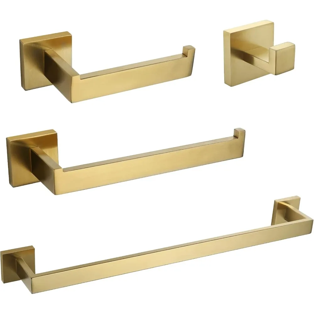 

Premium Stainless Steel 4 Pieces Bathroom Hardware Accessories Set Wall Mounted Towel Bar Set, Brushed Gold, 23.6-Inch