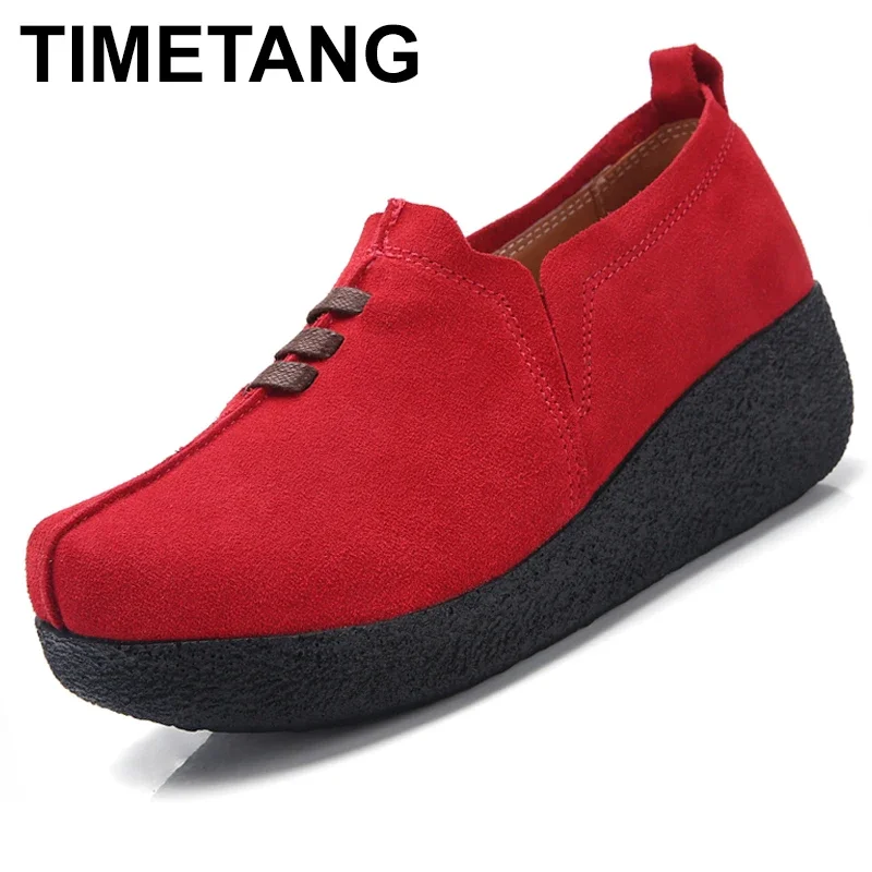 TIMETANG Women Flat Platform Coin mocassini in pelle scamosciata Slip On Ladies Spring Shoes Flats Women Creepers Sneaker