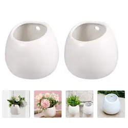 2pcs Decorative White Ceramic Flower Pots Wall Hanging Succulents Flowerpots Creative Background Wall Decoration Home Furniture